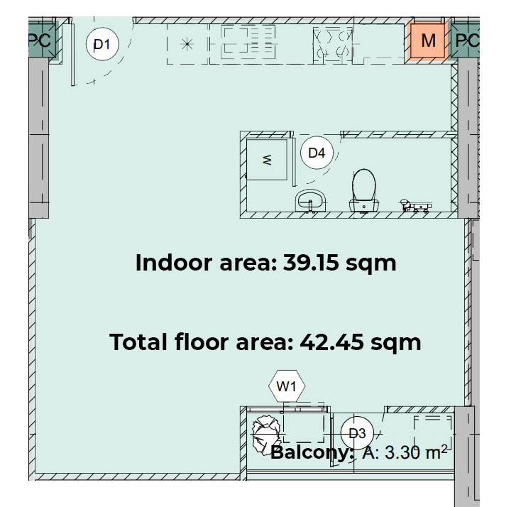 1 Bedroom unit Floor plan